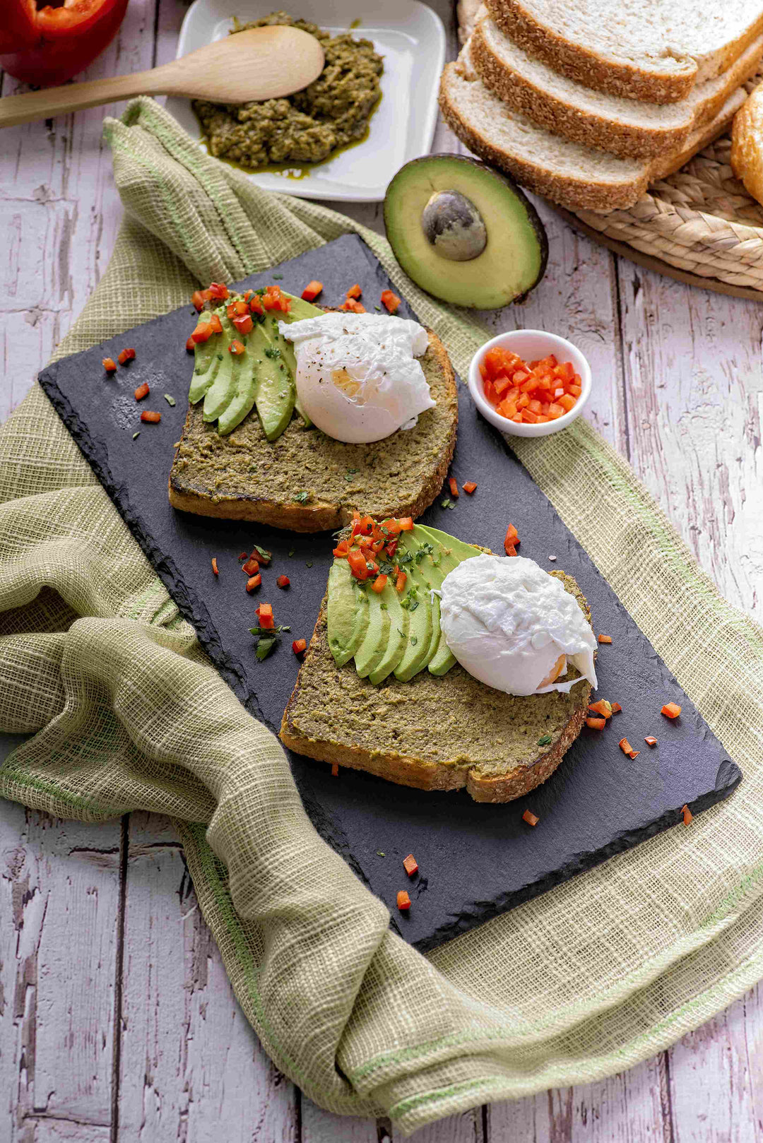 Pesto & Avocado  Poached Eggs on Toast