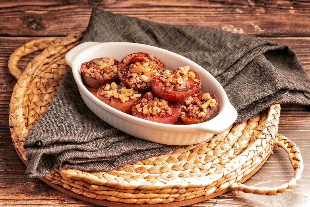 Baked Plums with Pecans & Maple Syrup