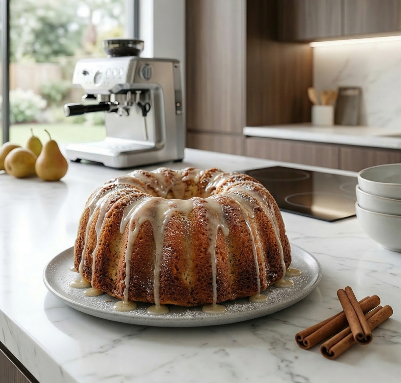Cinnamon Pear Bundt Cake with Cream Cheese Glaze