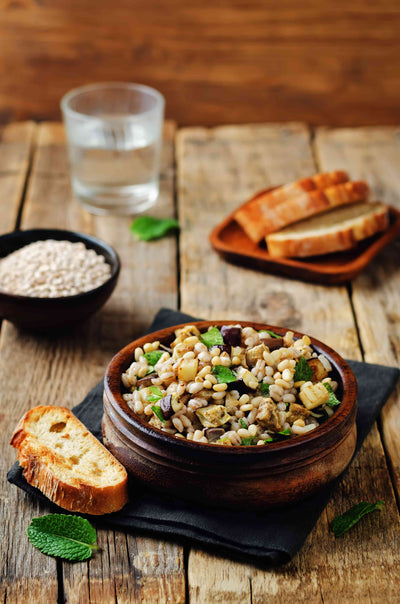 Fancy Farro Salad with  Grilled Eggplant