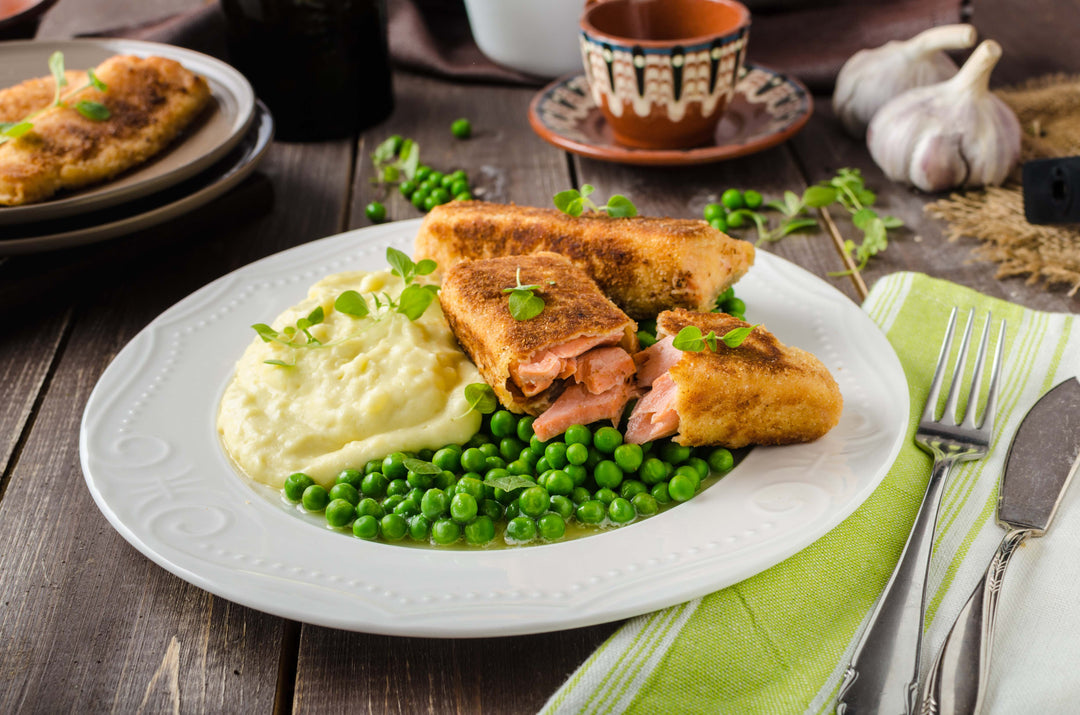 Panko Salmon with Snap Peas