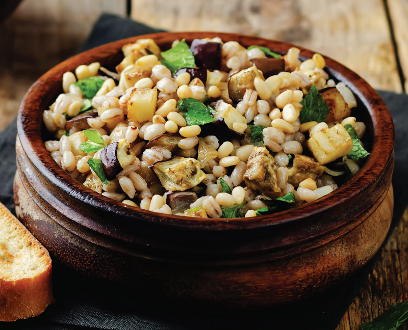 Fancy Farro Salad with Grilled Eggplant