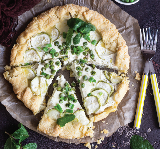 Socca Pizza with Ricotta & Spring Veggies