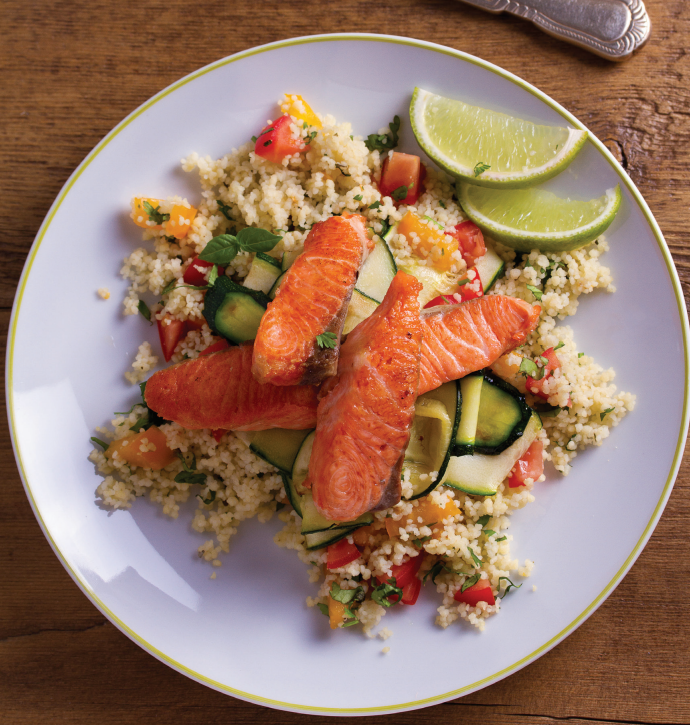 Grilled Salmon on Herbed Couscous