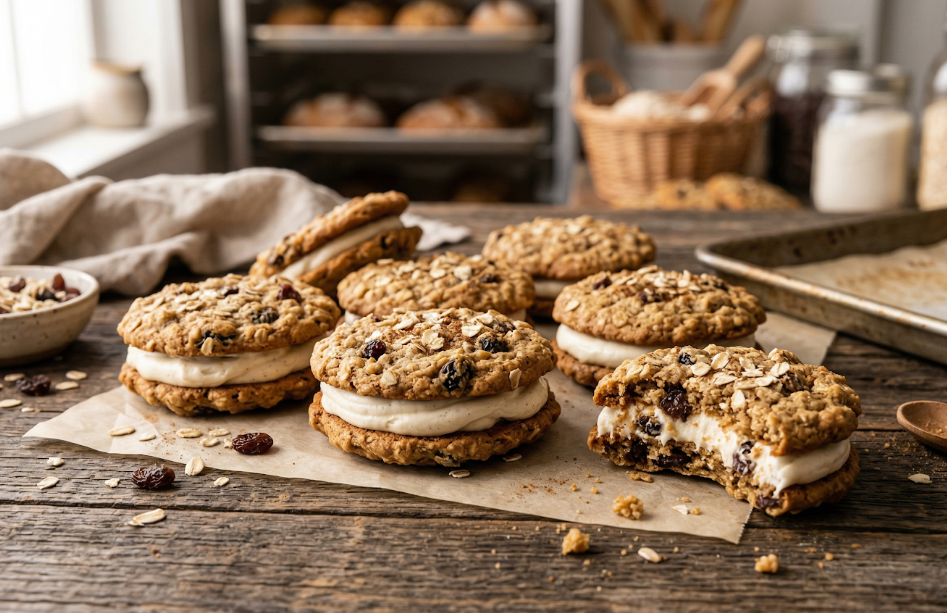 Oatmeal Raisin Sandwich Cookies with Cream Filling