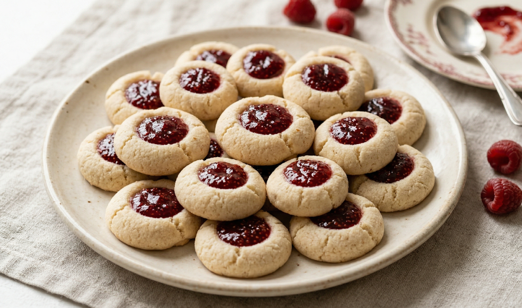 Raspberry Almond Thumbprint Cookies