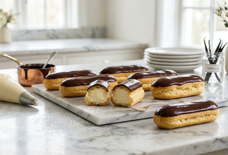 Chocolate Eclairs with Vanilla Filling