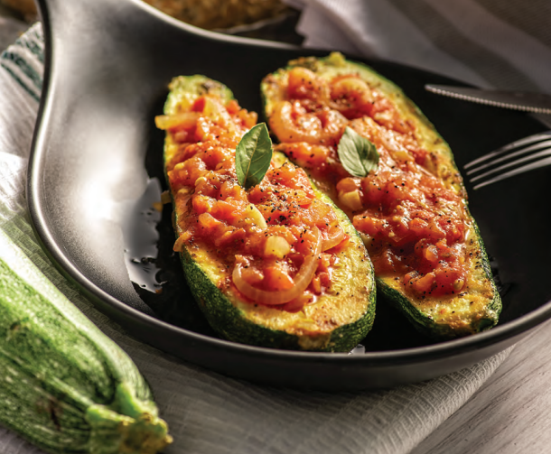 Garlic & Tomato Zucchini Boats