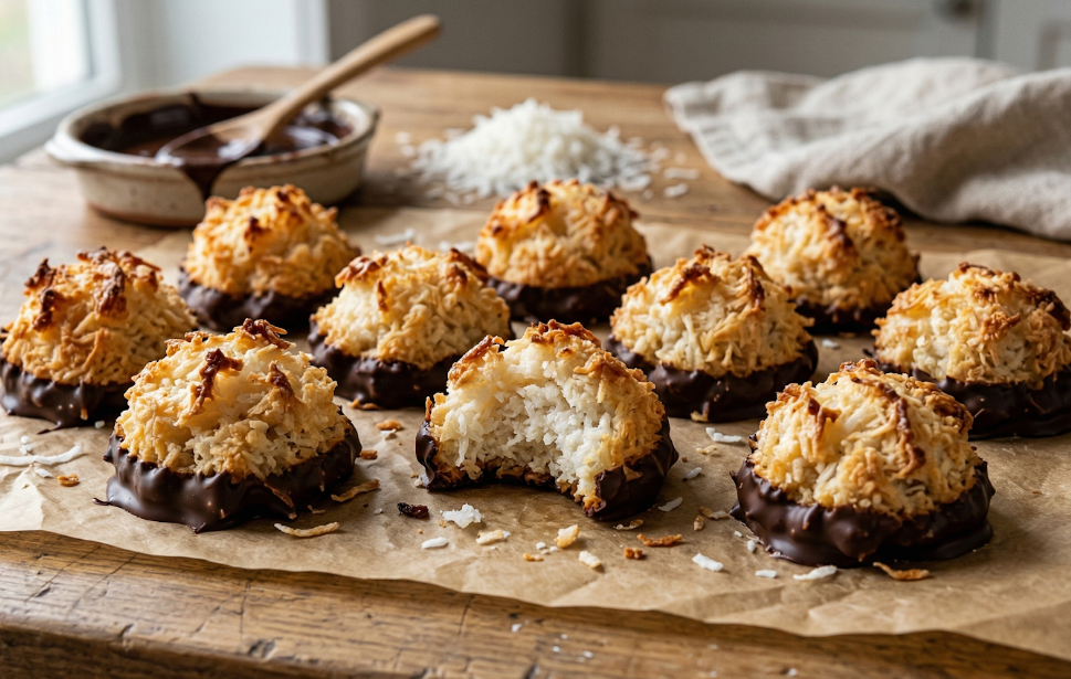 Chocolate-Dipped Coconut Macaroons
