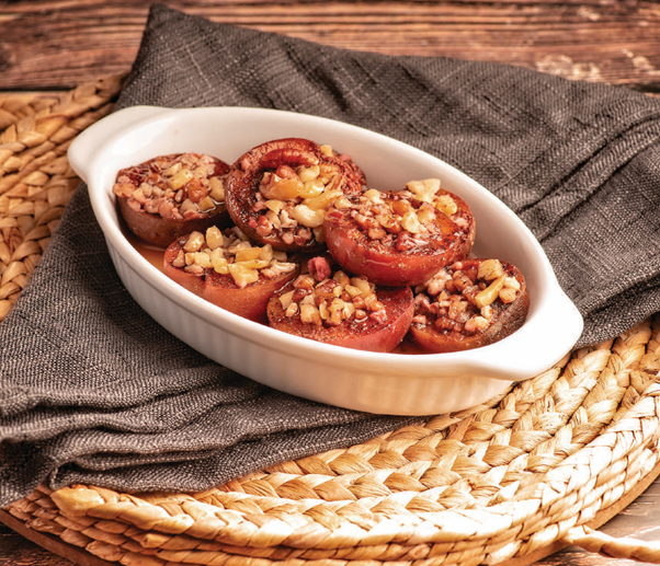 Baked Plums with Pecans & Maple Syrup