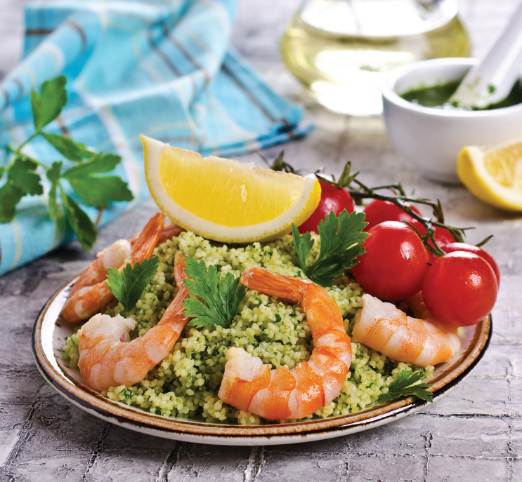 Hot Bulgur & Lentil Salad with Shrimp